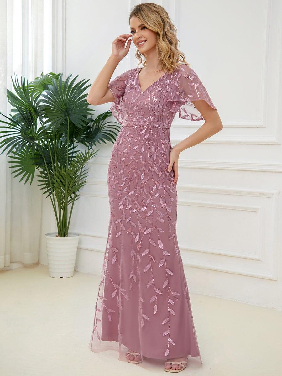 ever DIONE|Gorgeous V Neck Leaf-Sequined Fishtail Party Dress(Final Sale)