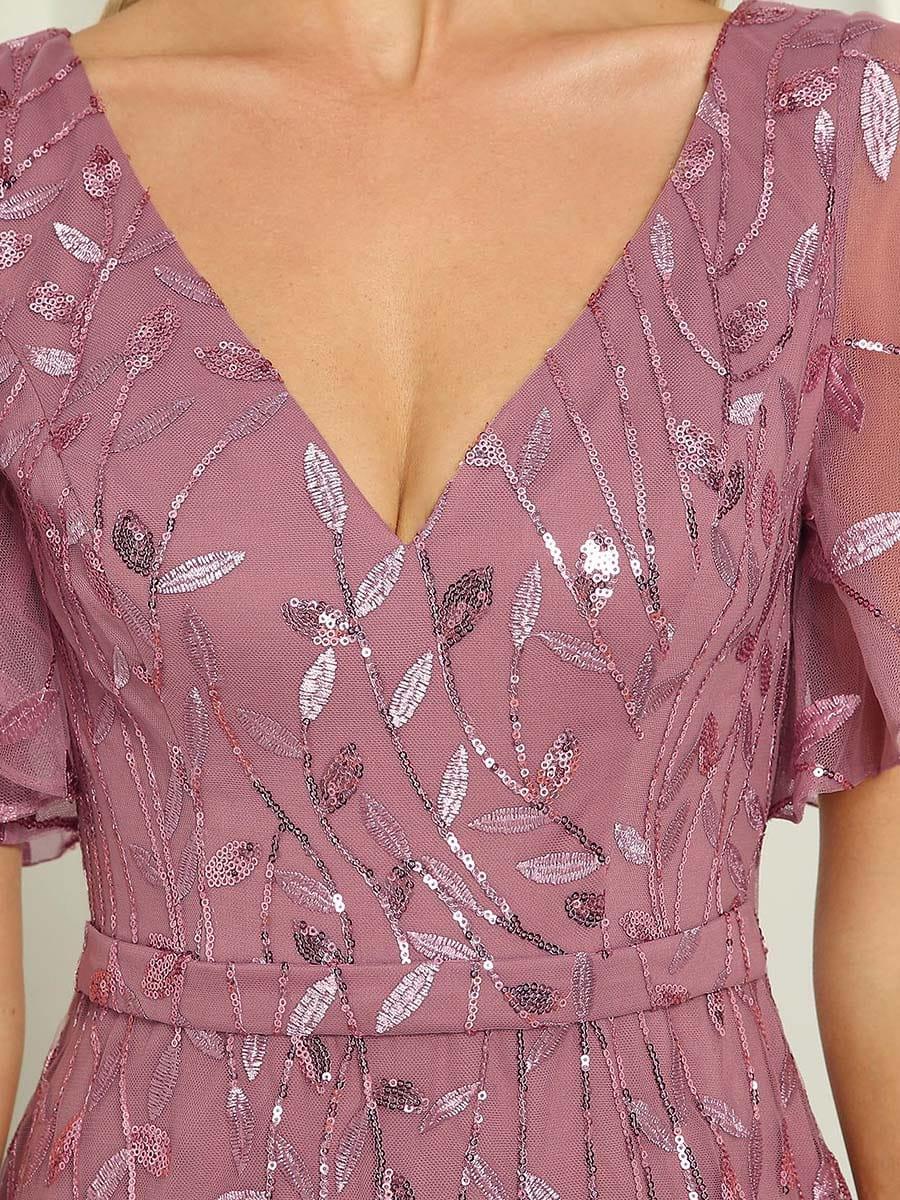 ever DIONE|Gorgeous V Neck Leaf-Sequined Fishtail Party Dress(Final Sale)