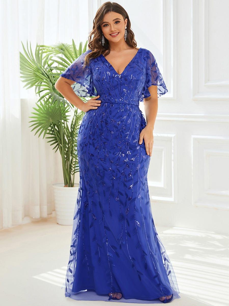 ever DIONE|Gorgeous V Neck Leaf-Sequined Fishtail Party Dress(Final Sale)