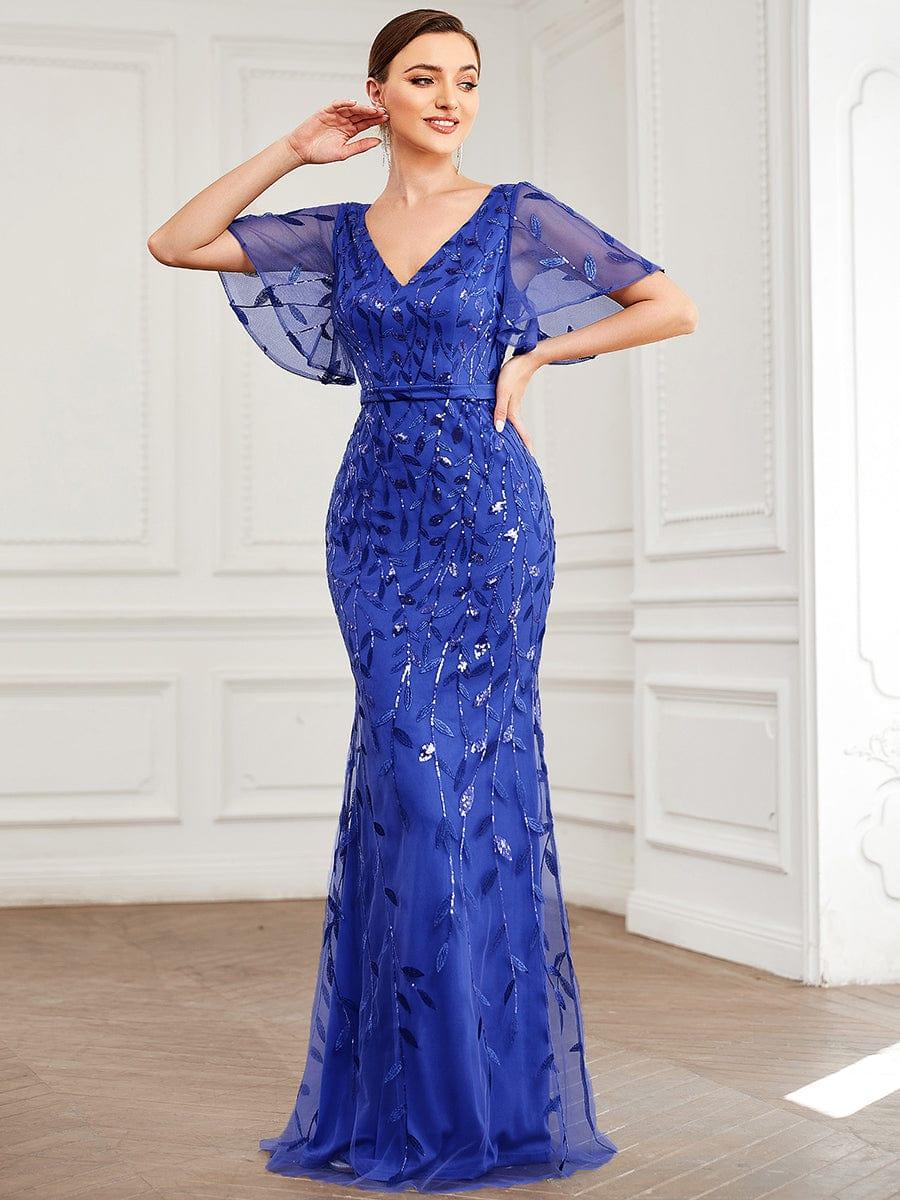 ever DIONE|Gorgeous V Neck Leaf-Sequined Fishtail Party Dress(Final Sale)