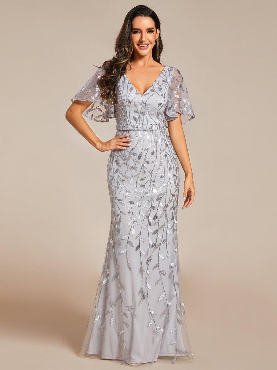 ever DIONE|Gorgeous V Neck Leaf-Sequined Fishtail Party Dress(Final Sale)