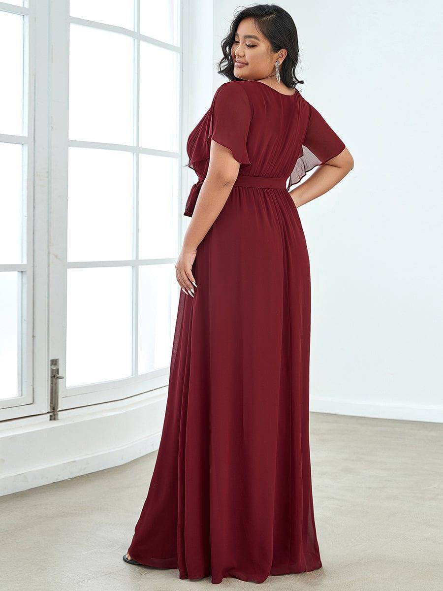 ever LEORA|V-Neck Flutter Sleeve Floor-Length A-Line Chiffon Evening Dress