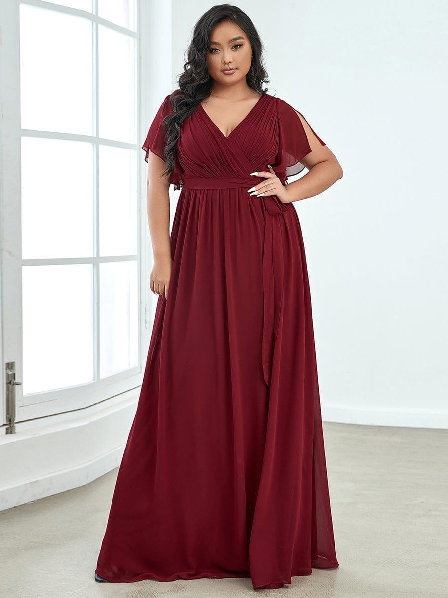 ever LEORA|V-Neck Flutter Sleeve Floor-Length A-Line Chiffon Evening Dress