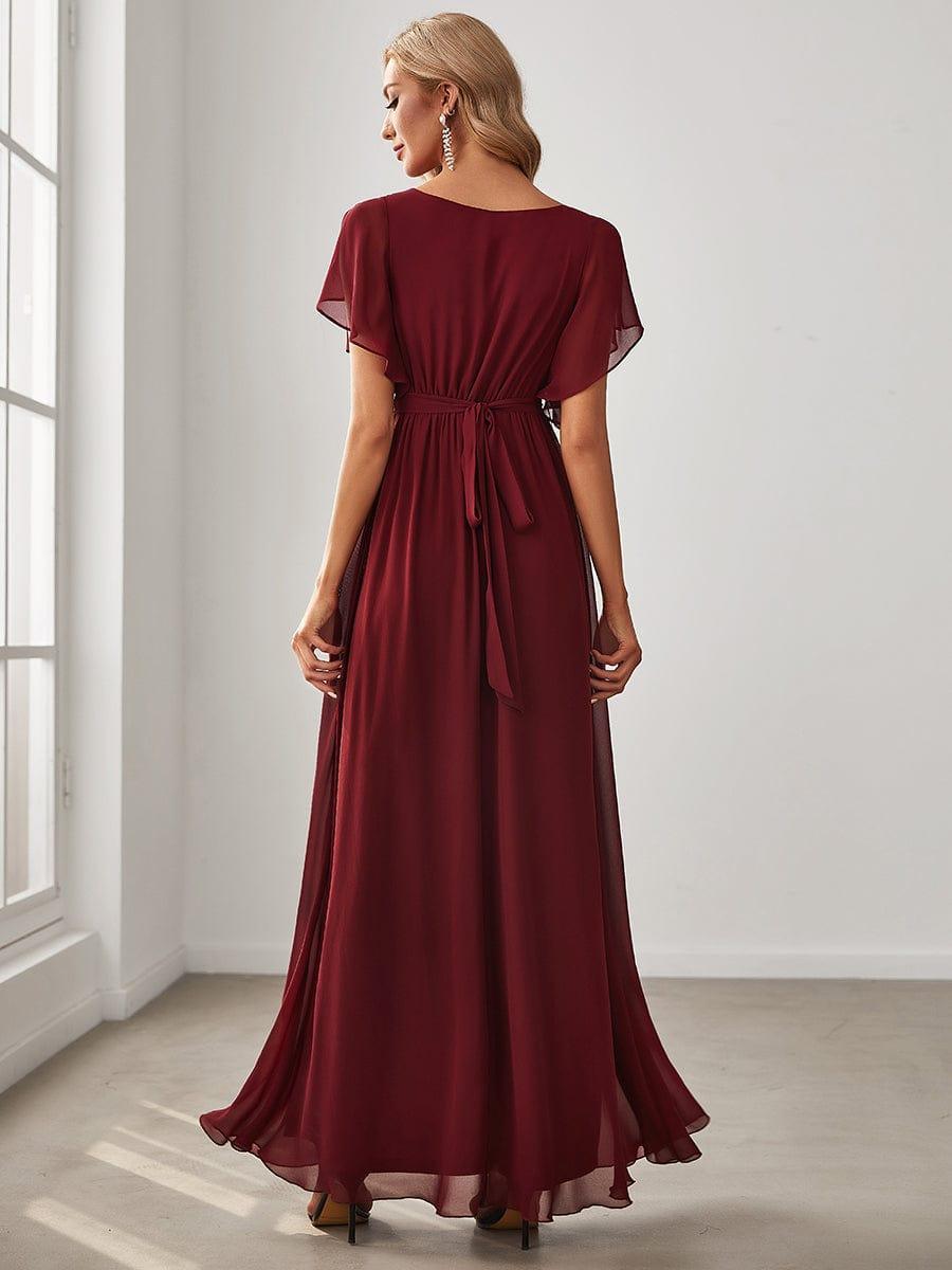 ever LEORA|V-Neck Flutter Sleeve Floor-Length A-Line Chiffon Evening Dress