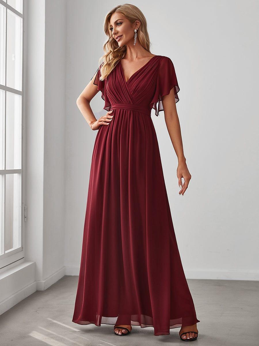 ever LEORA|V-Neck Flutter Sleeve Floor-Length A-Line Chiffon Evening Dress