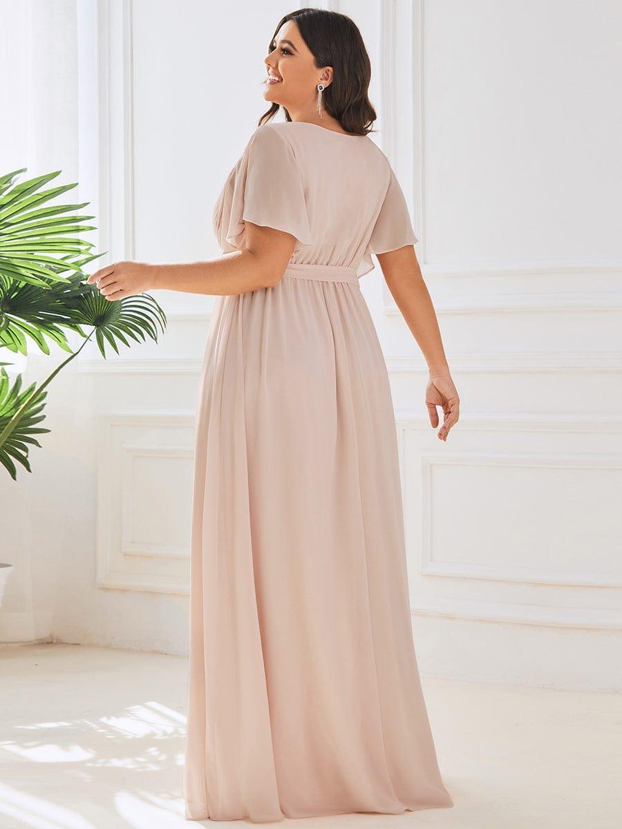 ever LEORA|V-Neck Flutter Sleeve Floor-Length A-Line Chiffon Evening Dress