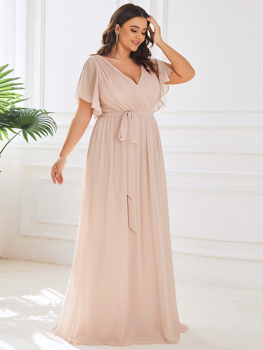 ever LEORA|V-Neck Flutter Sleeve Floor-Length A-Line Chiffon Evening Dress