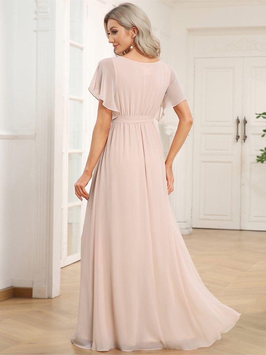 ever LEORA|V-Neck Flutter Sleeve Floor-Length A-Line Chiffon Evening Dress