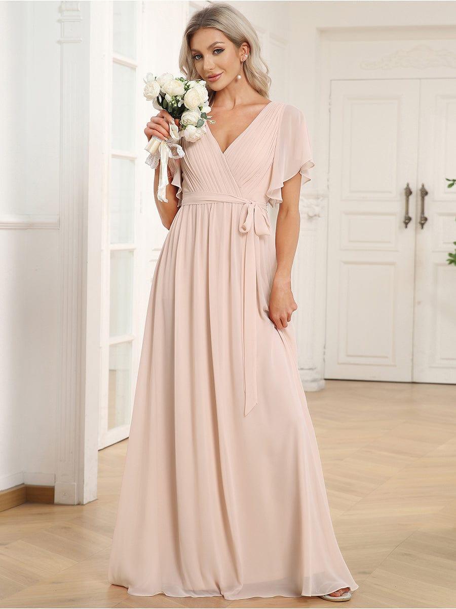 ever LEORA|V-Neck Flutter Sleeve Floor-Length A-Line Chiffon Evening Dress