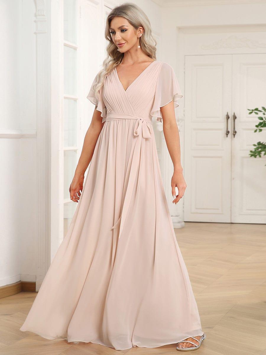 ever LEORA|V-Neck Flutter Sleeve Floor-Length A-Line Chiffon Evening Dress
