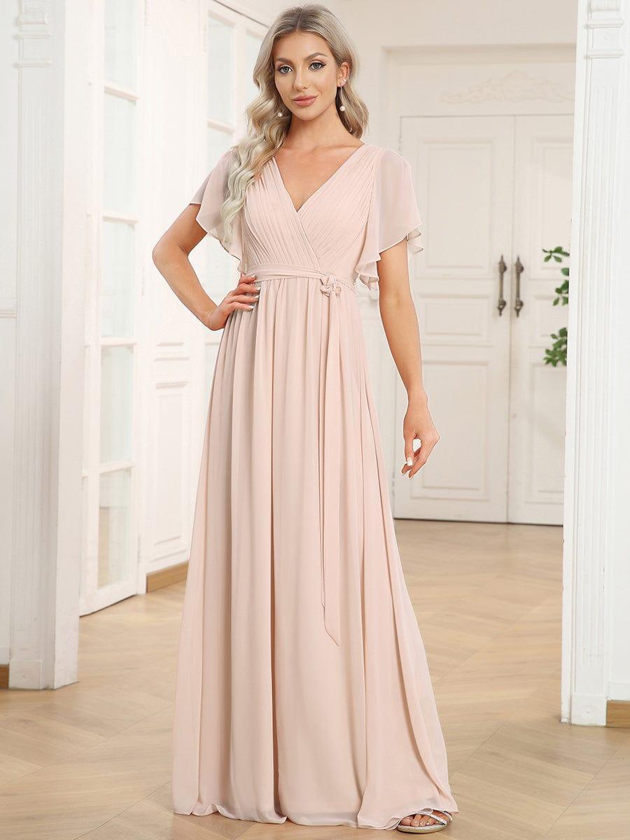 ever LEORA|V-Neck Flutter Sleeve Floor-Length A-Line Chiffon Evening Dress