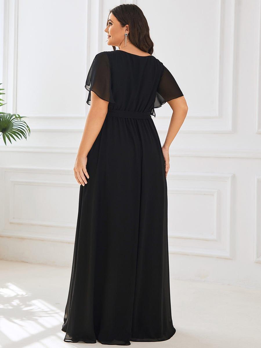 ever LEORA|V-Neck Flutter Sleeve Floor-Length A-Line Chiffon Evening Dress