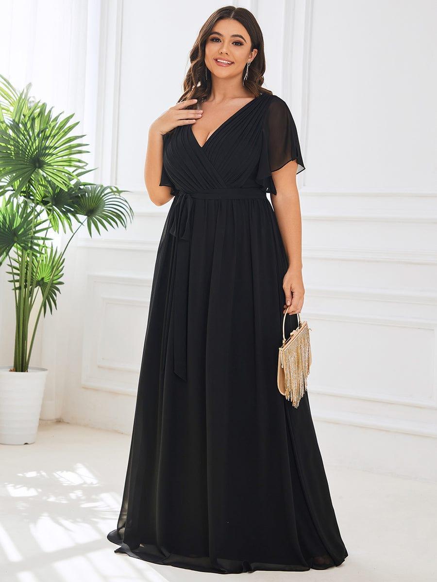 ever LEORA|V-Neck Flutter Sleeve Floor-Length A-Line Chiffon Evening Dress