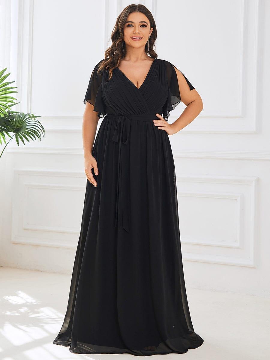ever LEORA|V-Neck Flutter Sleeve Floor-Length A-Line Chiffon Evening Dress