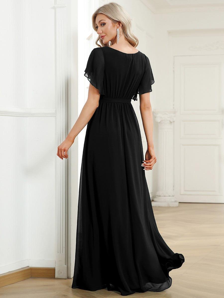 ever LEORA|V-Neck Flutter Sleeve Floor-Length A-Line Chiffon Evening Dress