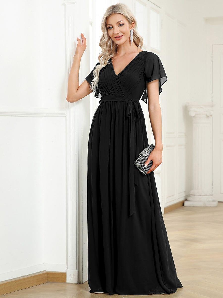 ever LEORA|V-Neck Flutter Sleeve Floor-Length A-Line Chiffon Evening Dress