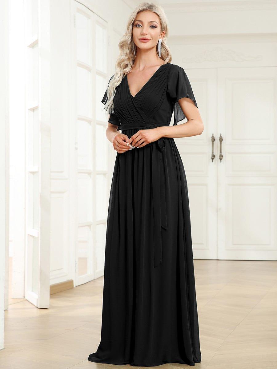 ever LEORA|V-Neck Flutter Sleeve Floor-Length A-Line Chiffon Evening Dress