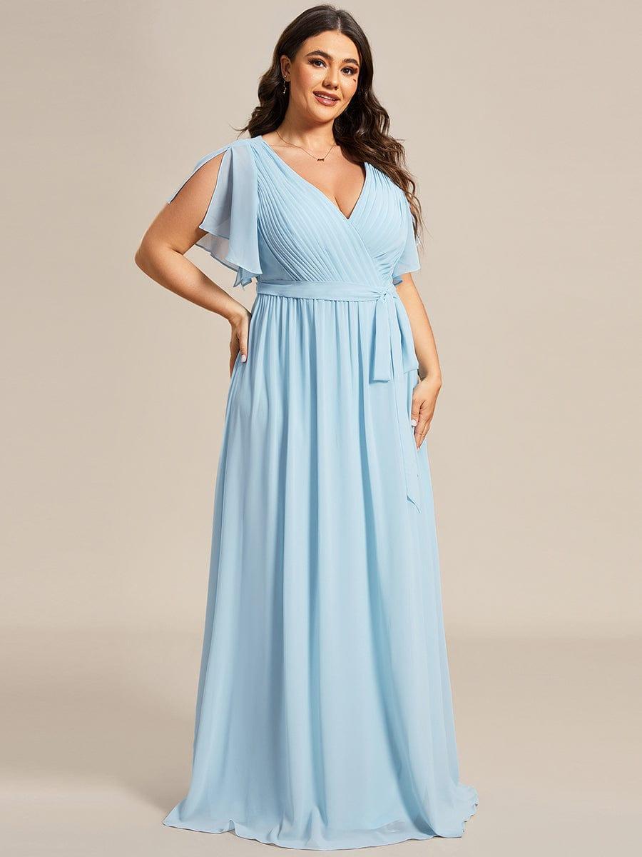 ever LEORA|V-Neck Flutter Sleeve Floor-Length A-Line Chiffon Evening Dress