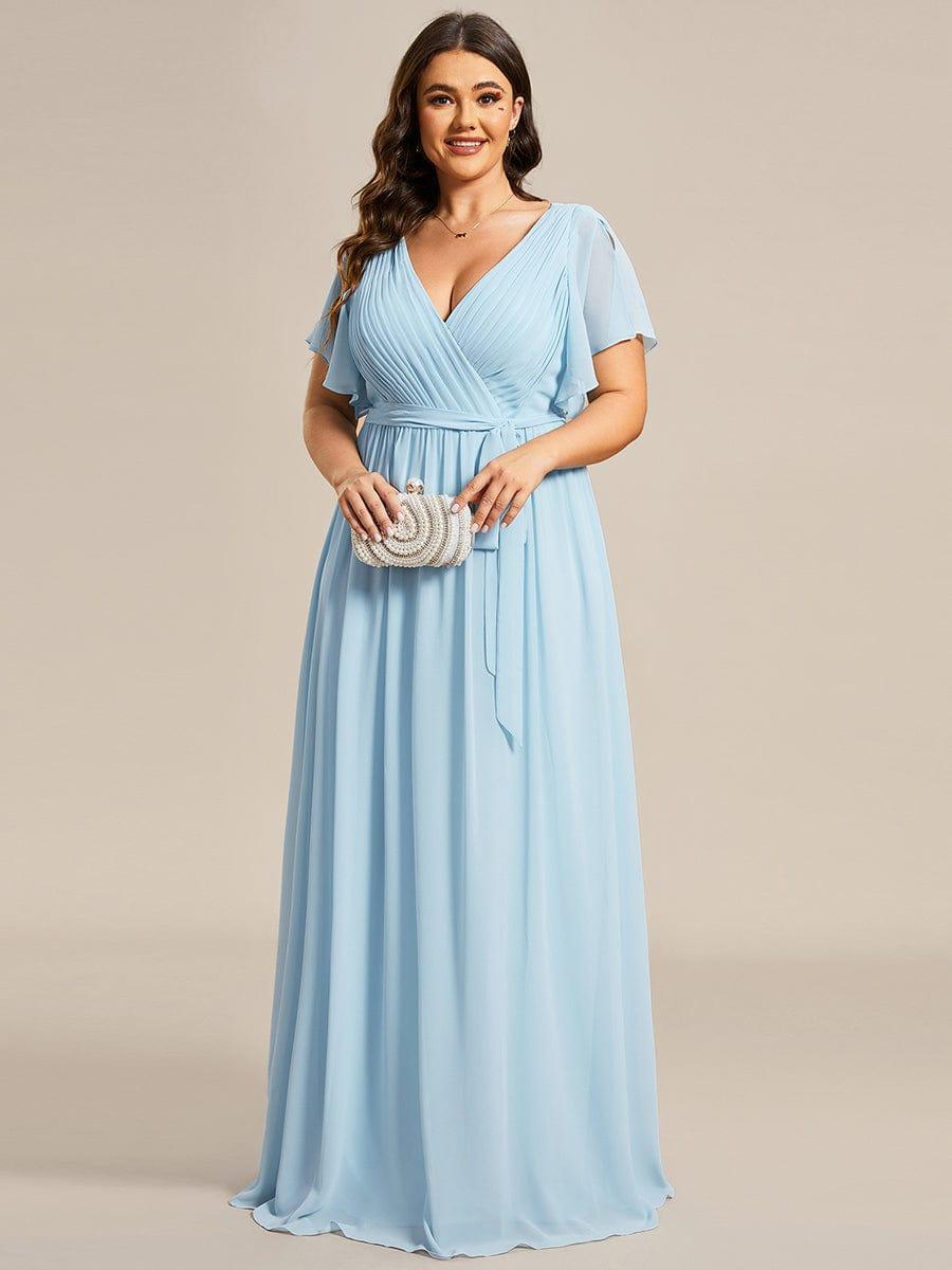 ever LEORA|V-Neck Flutter Sleeve Floor-Length A-Line Chiffon Evening Dress