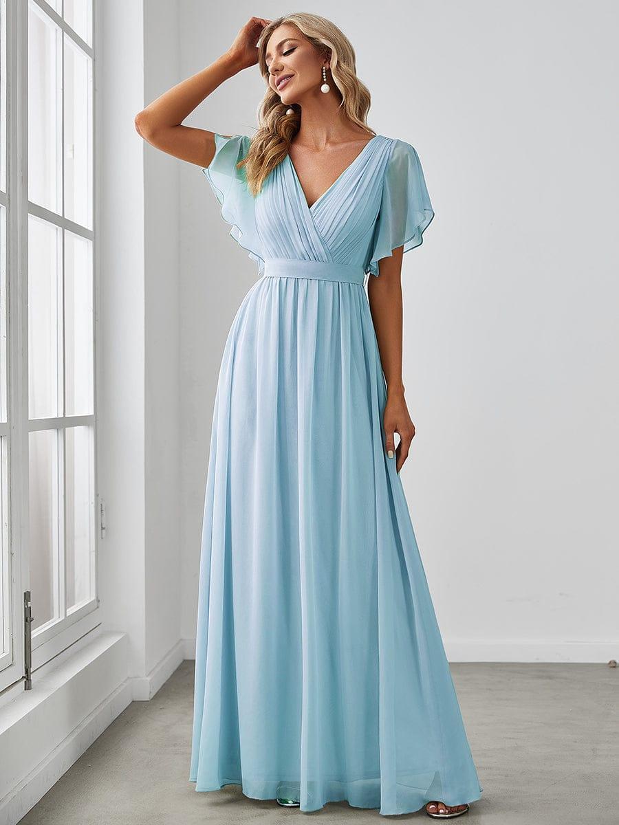 ever LEORA|V-Neck Flutter Sleeve Floor-Length A-Line Chiffon Evening Dress