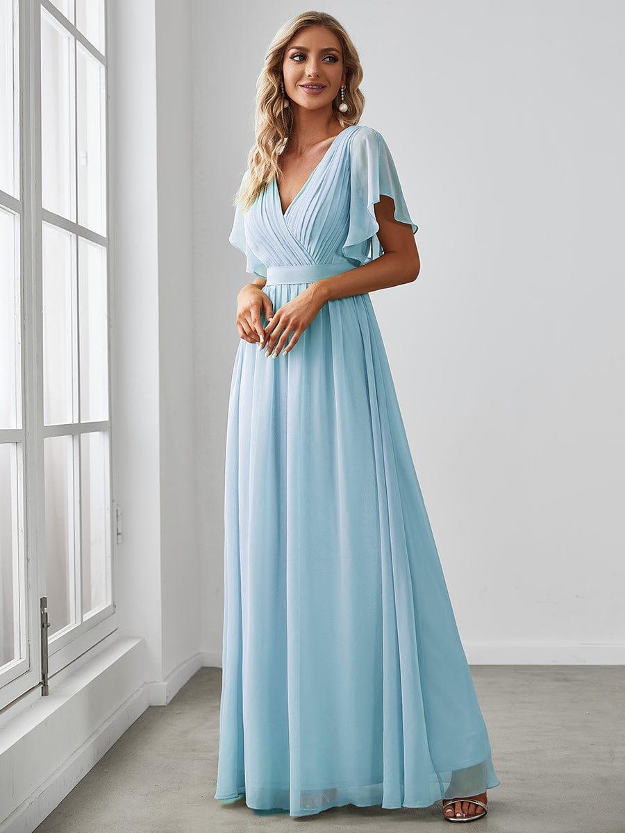 ever LEORA|V-Neck Flutter Sleeve Floor-Length A-Line Chiffon Bridesmaid Dress