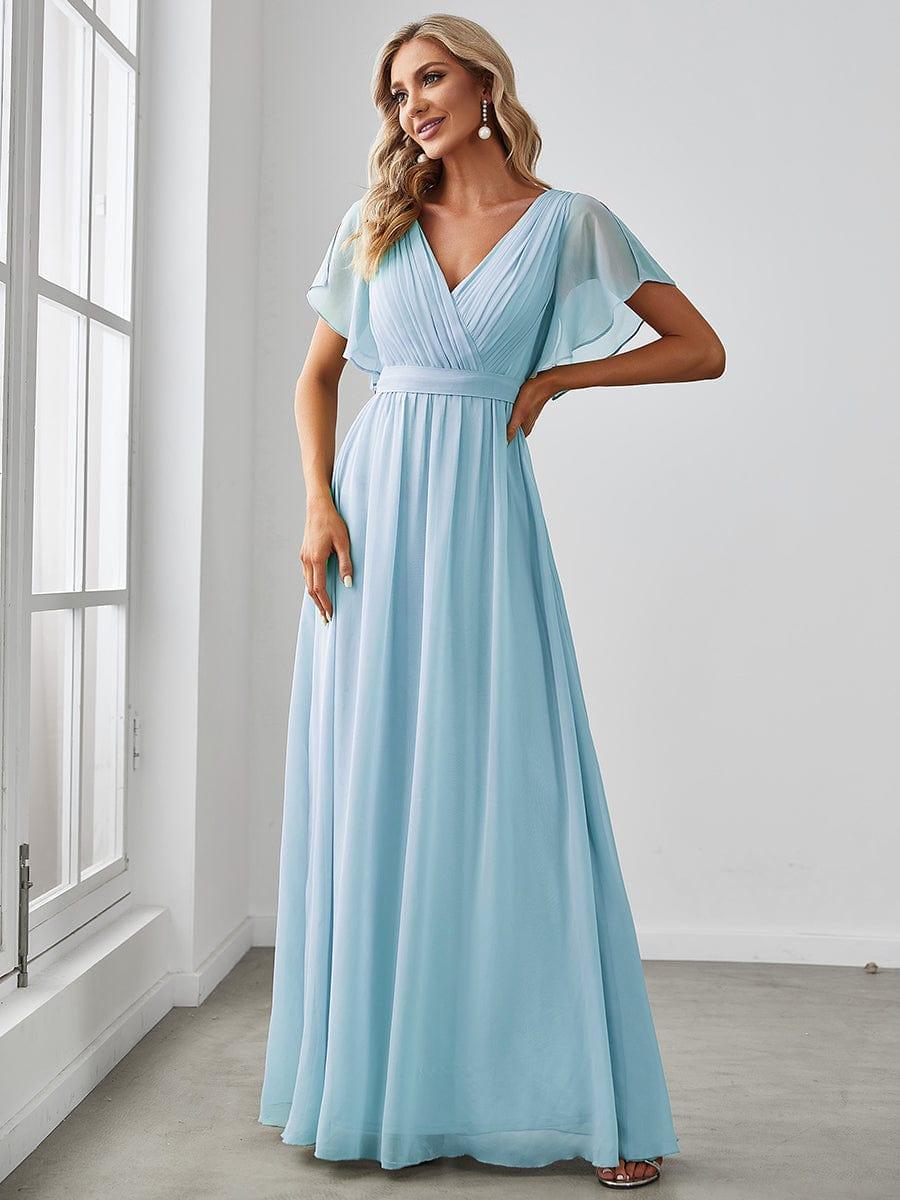 ever LEORA|V-Neck Flutter Sleeve Floor-Length A-Line Chiffon Evening Dress