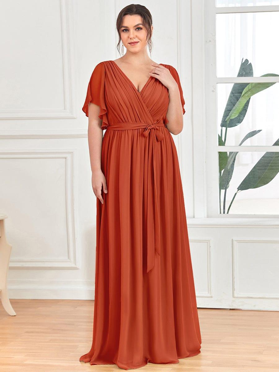 ever LEORA|V-Neck Flutter Sleeve Floor-Length A-Line Chiffon Evening Dress