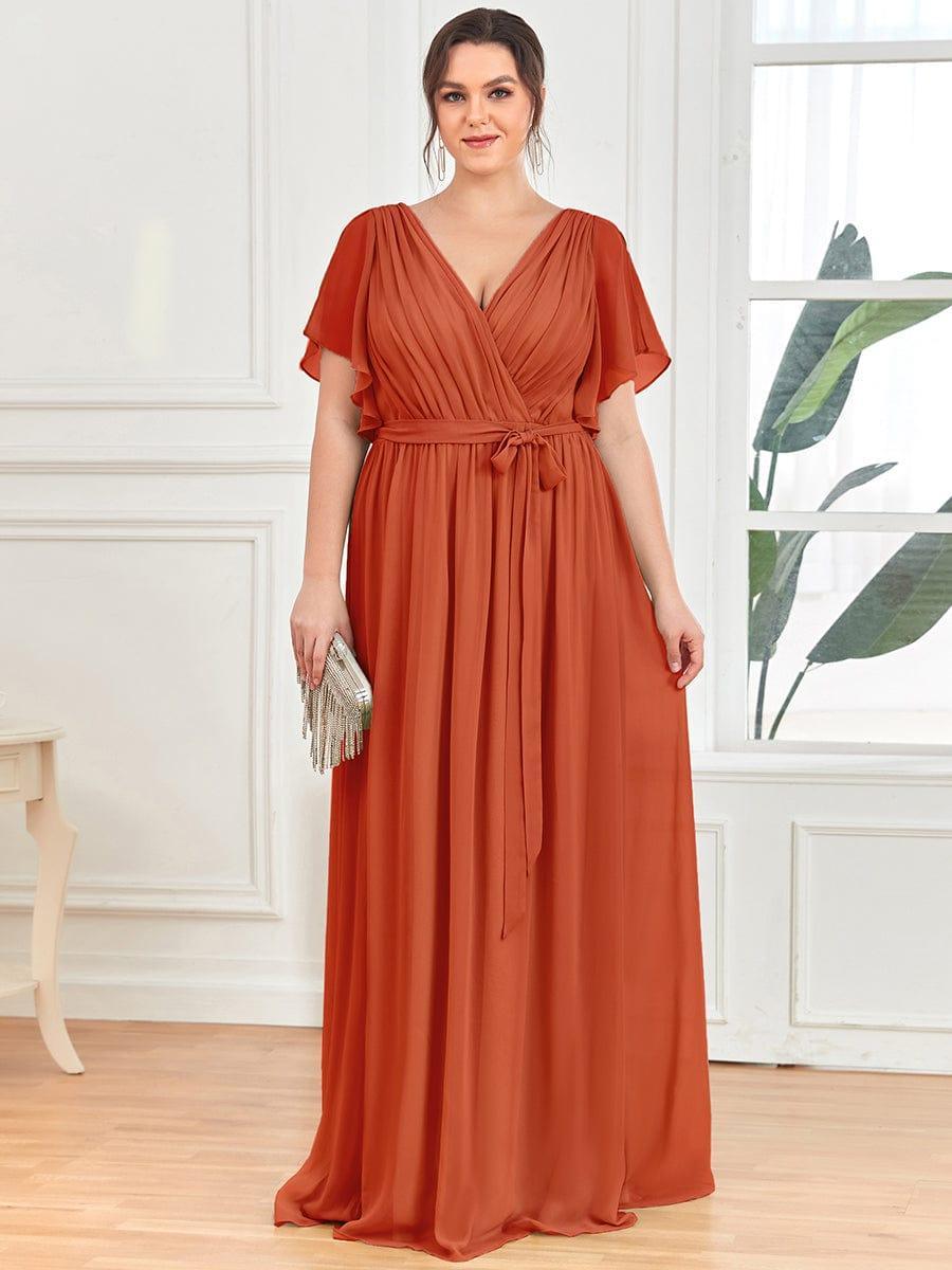 ever LEORA|V-Neck Flutter Sleeve Floor-Length A-Line Chiffon Evening Dress