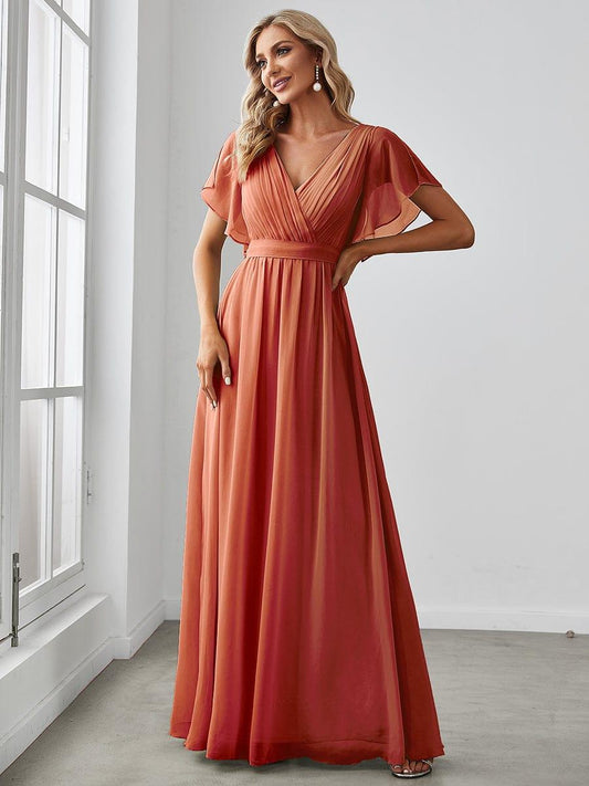 ever LEORA|V-Neck Flutter Sleeve Floor-Length A-Line Chiffon Bridesmaid Dress
