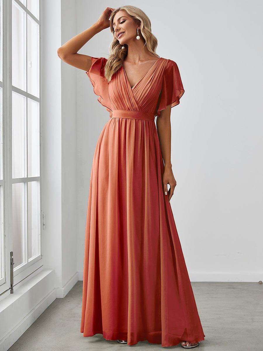 ever LEORA|V-Neck Flutter Sleeve Floor-Length A-Line Chiffon Bridesmaid Dress