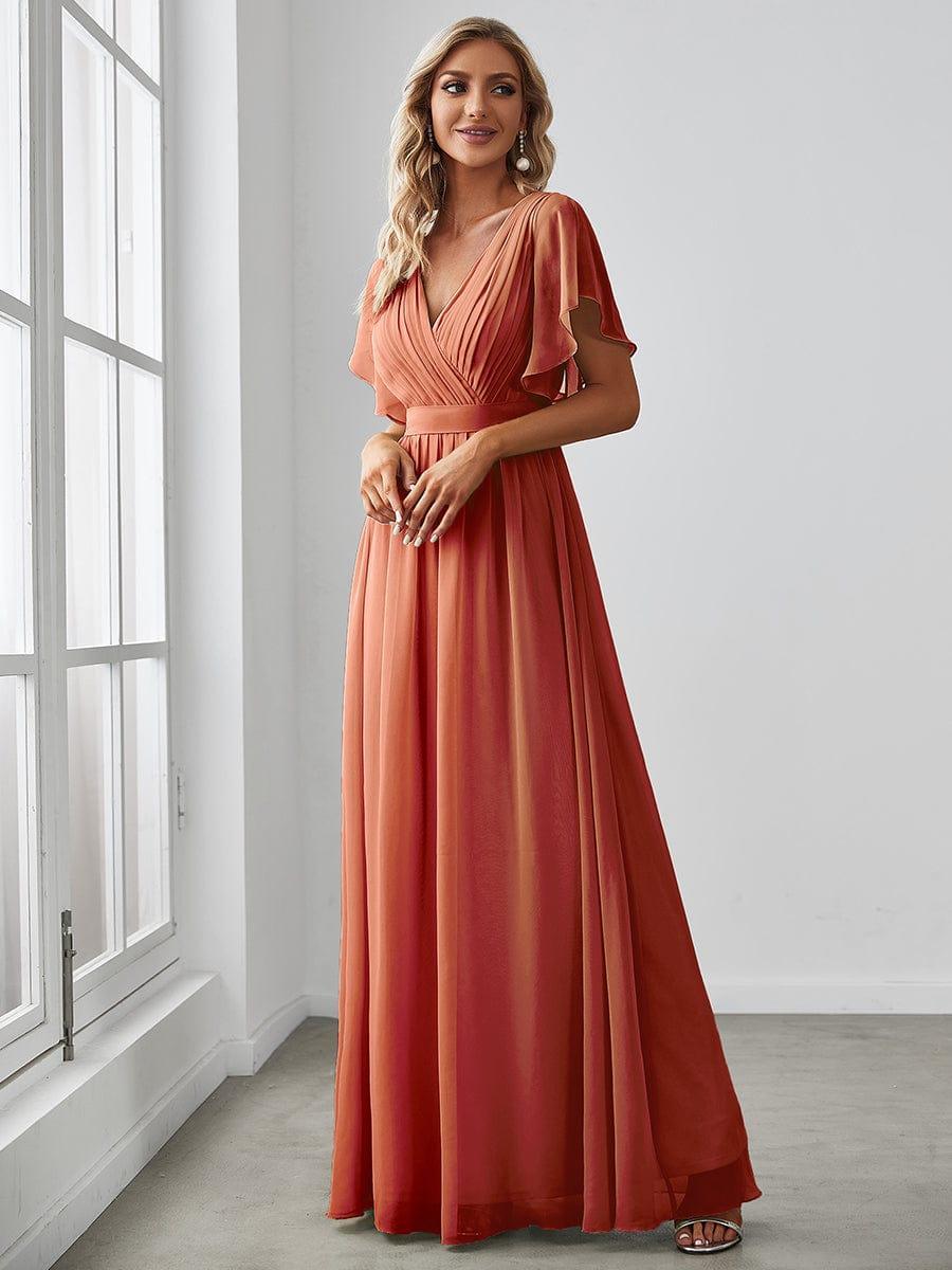 ever LEORA|V-Neck Flutter Sleeve Floor-Length A-Line Chiffon Evening Dress