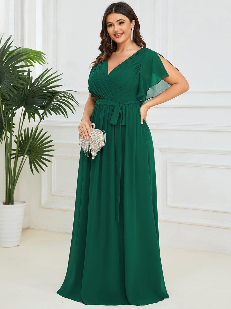ever LEORA|V-Neck Flutter Sleeve Floor-Length A-Line Chiffon Evening Dress