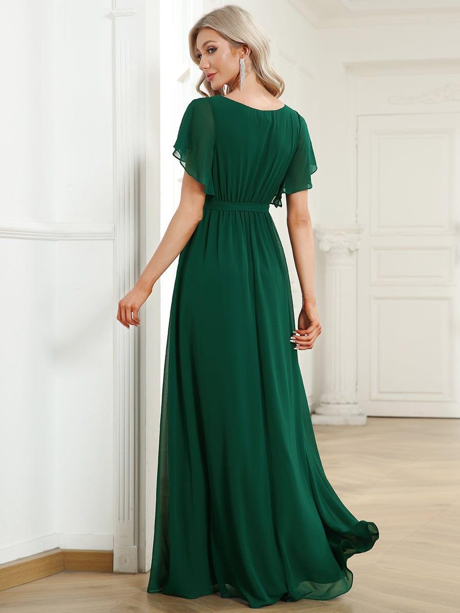 ever LEORA|V-Neck Flutter Sleeve Floor-Length A-Line Chiffon Evening Dress