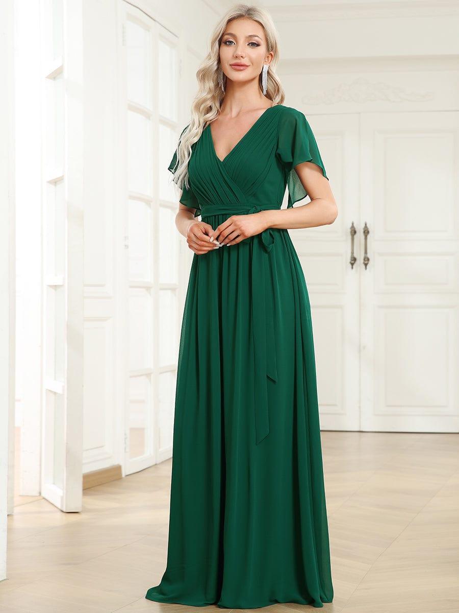 ever LEORA|V-Neck Flutter Sleeve Floor-Length A-Line Chiffon Evening Dress