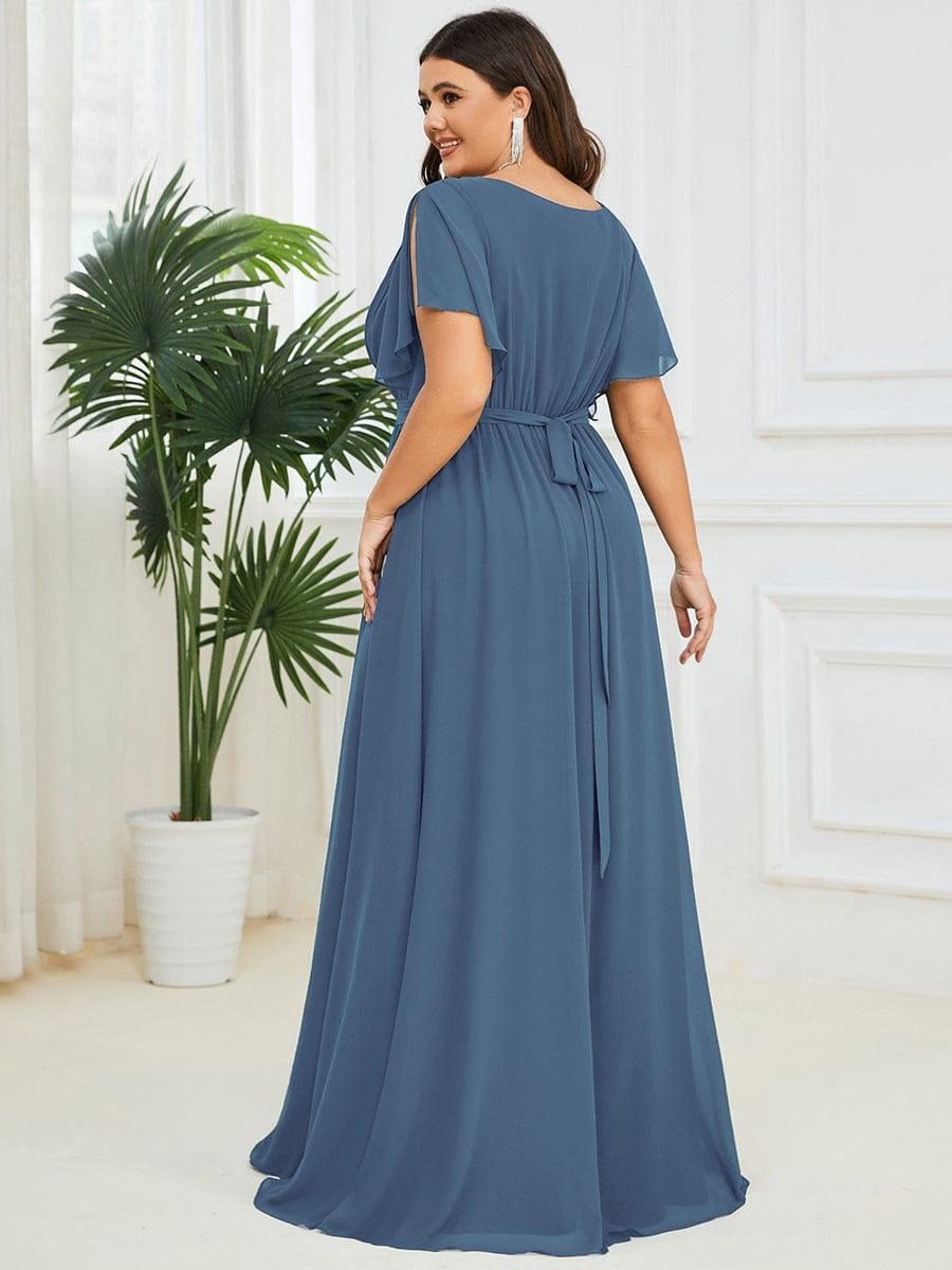 ever LEORA|V-Neck Flutter Sleeve Floor-Length A-Line Chiffon Evening Dress
