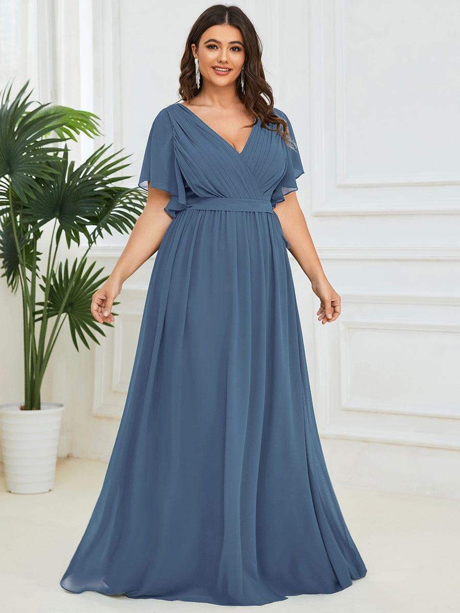 ever LEORA|V-Neck Flutter Sleeve Floor-Length A-Line Chiffon Evening Dress