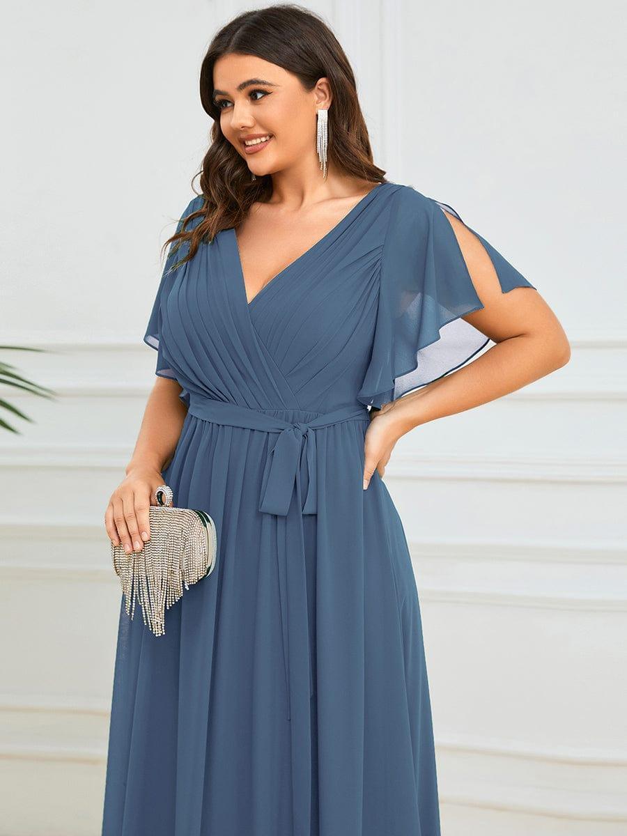 ever LEORA|V-Neck Flutter Sleeve Floor-Length A-Line Chiffon Evening Dress