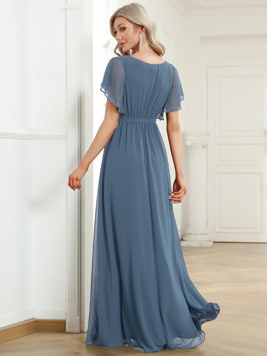 ever LEORA|V-Neck Flutter Sleeve Floor-Length A-Line Chiffon Evening Dress