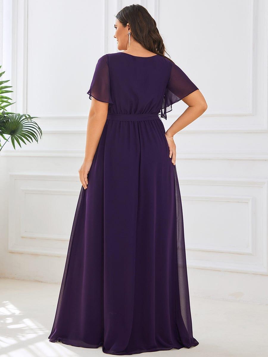 ever LEORA|V-Neck Flutter Sleeve Floor-Length A-Line Chiffon Evening Dress