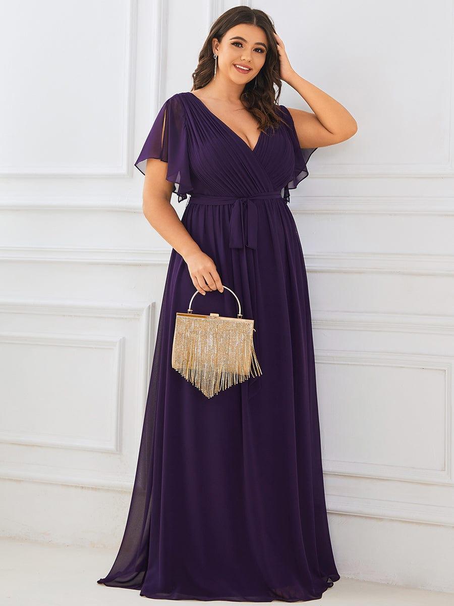 ever LEORA|V-Neck Flutter Sleeve Floor-Length A-Line Chiffon Evening Dress
