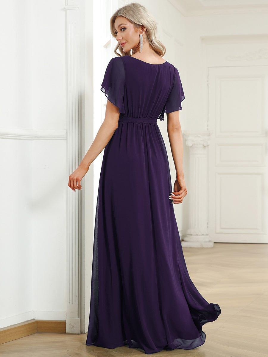 ever LEORA|V-Neck Flutter Sleeve Floor-Length A-Line Chiffon Evening Dress