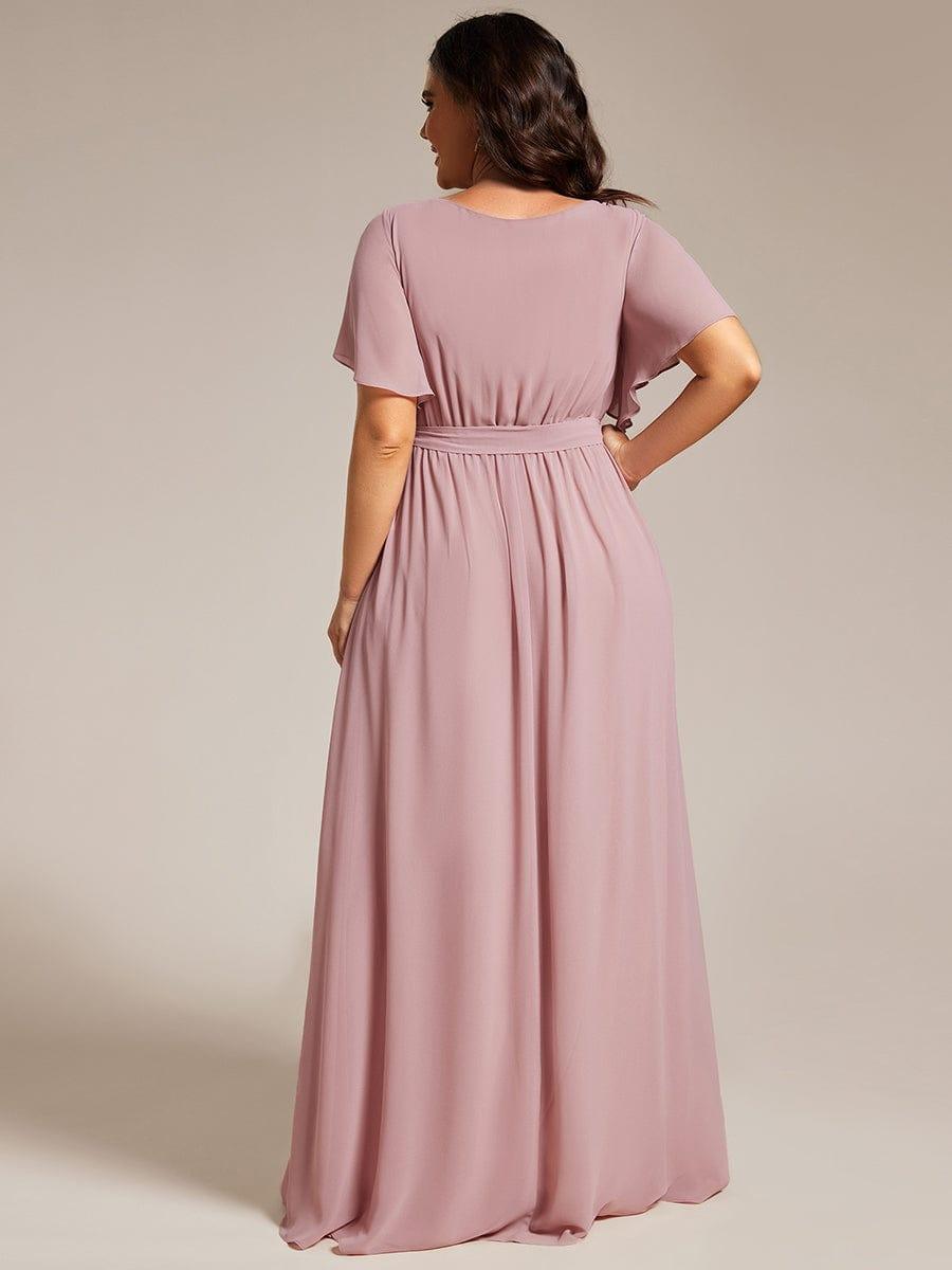 ever LEORA|V-Neck Flutter Sleeve Floor-Length A-Line Chiffon Evening Dress