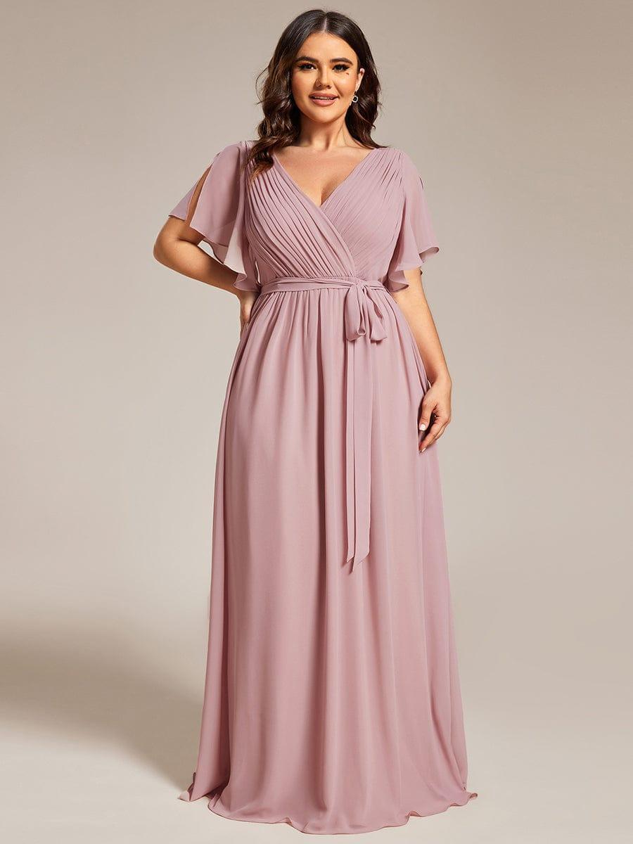 ever LEORA|V-Neck Flutter Sleeve Floor-Length A-Line Chiffon Evening Dress