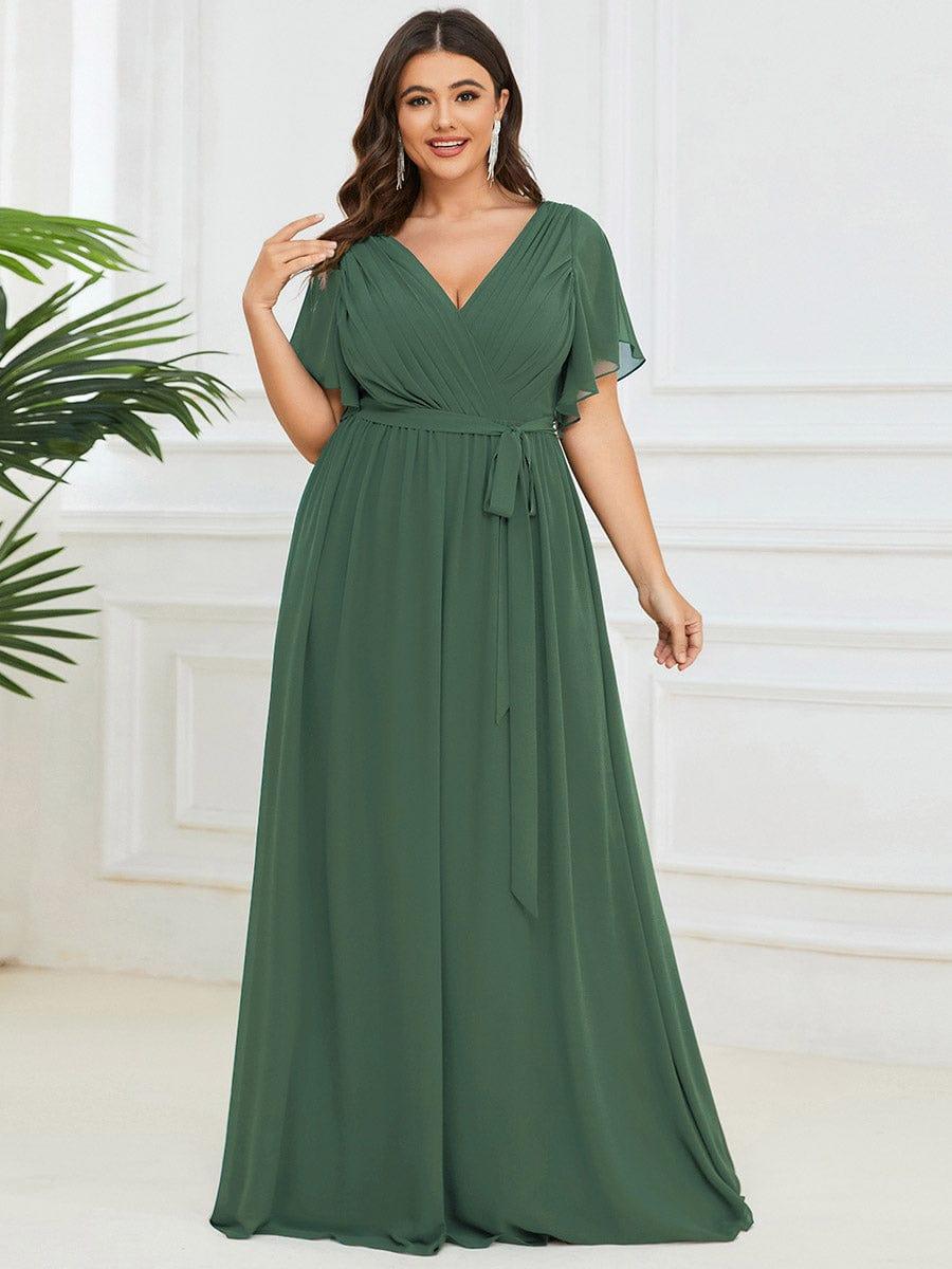 ever LEORA|V-Neck Flutter Sleeve Floor-Length A-Line Chiffon Evening Dress