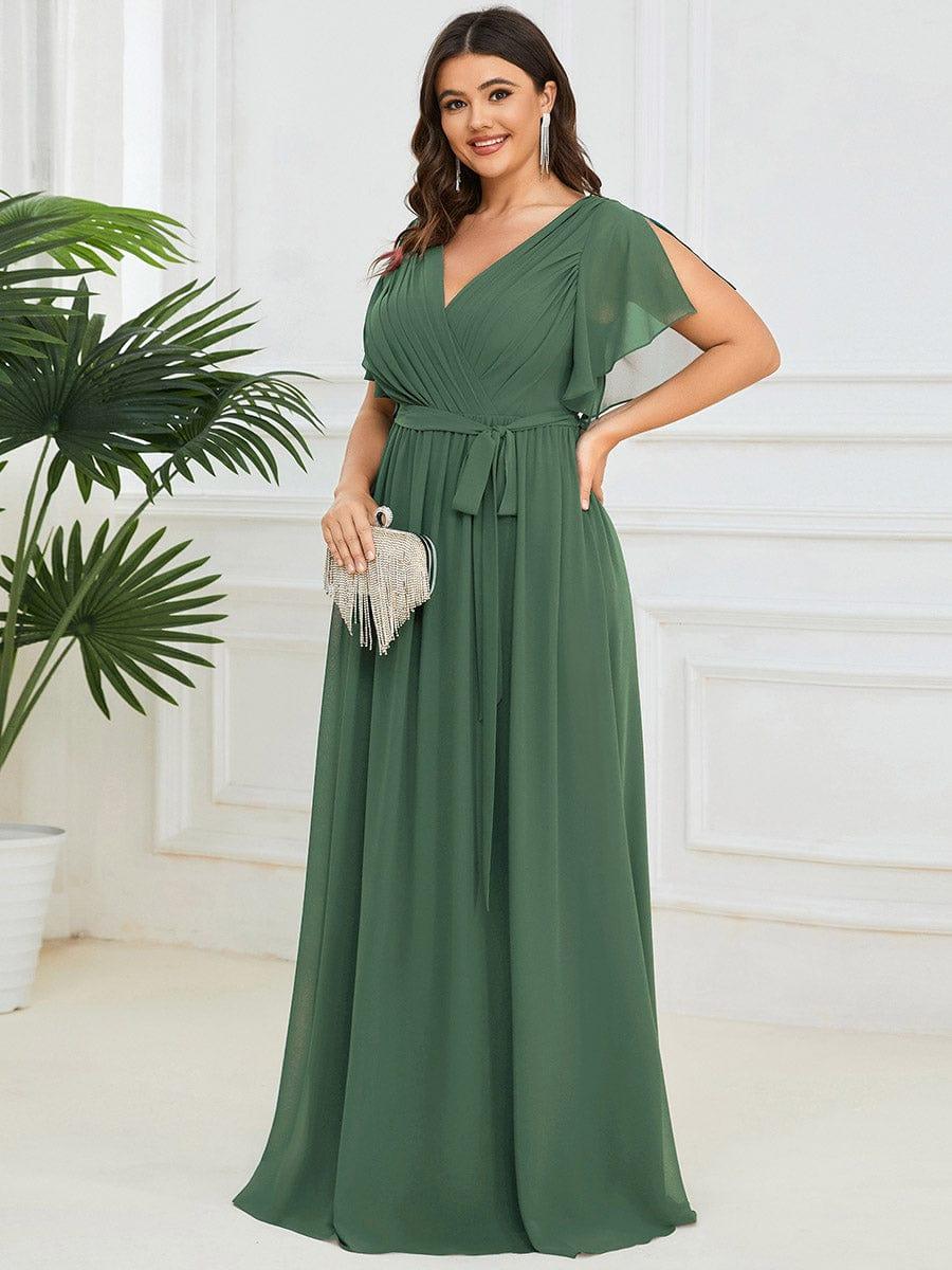 ever LEORA|V-Neck Flutter Sleeve Floor-Length A-Line Chiffon Evening Dress