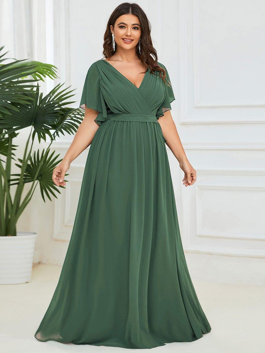 ever LEORA|V-Neck Flutter Sleeve Floor-Length A-Line Chiffon Evening Dress