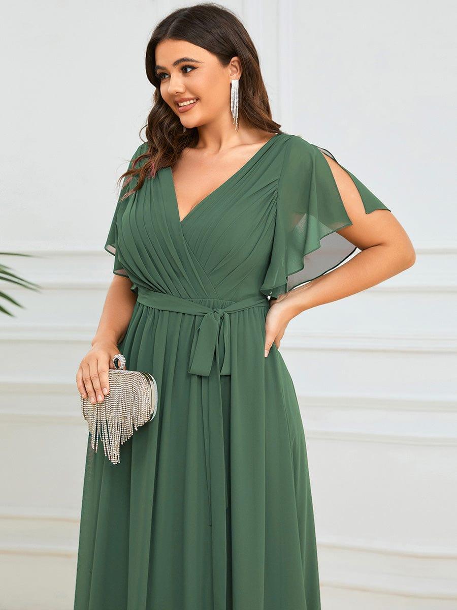 ever LEORA|V-Neck Flutter Sleeve Floor-Length A-Line Chiffon Evening Dress