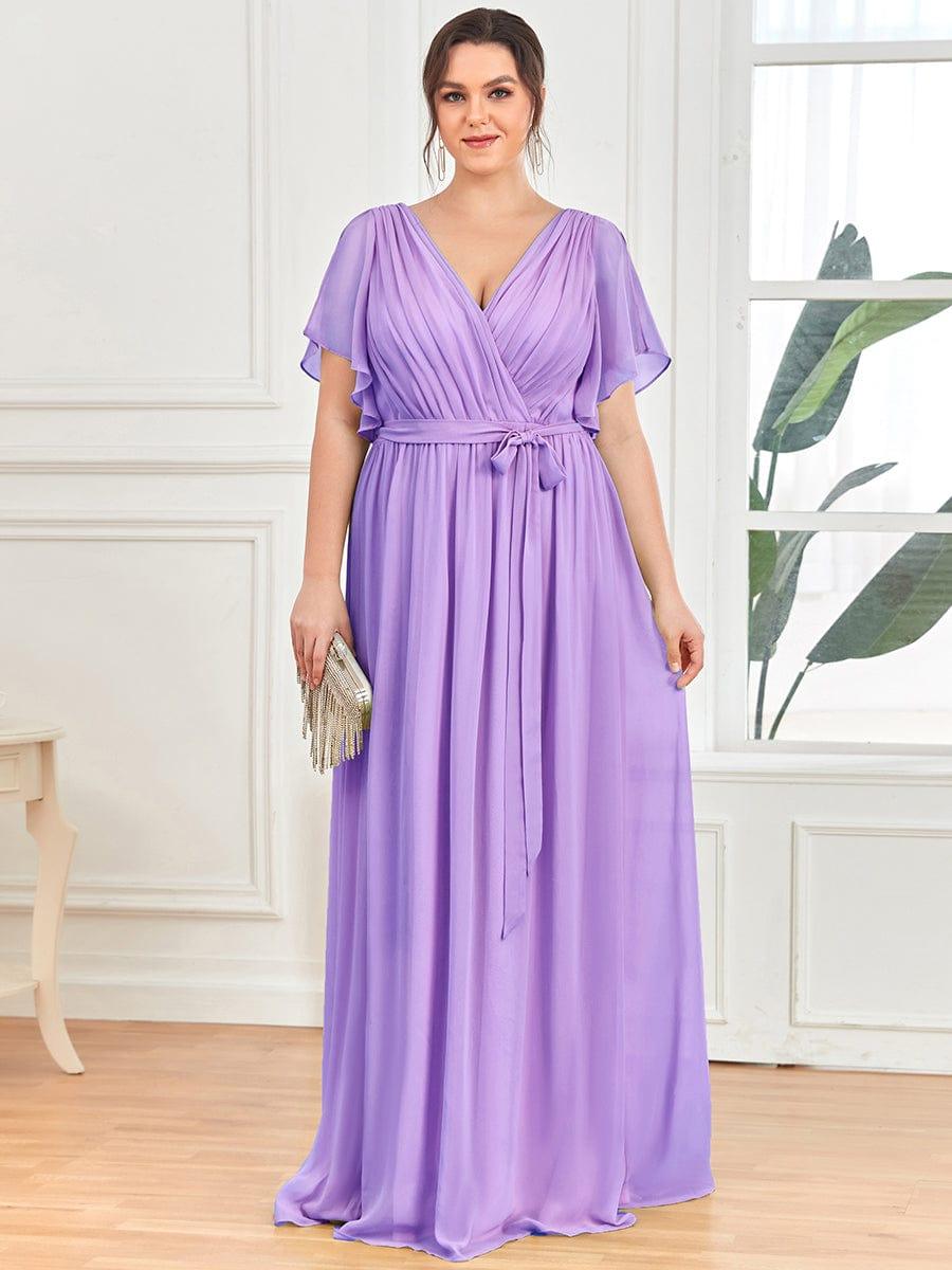 ever LEORA|V-Neck Flutter Sleeve Floor-Length A-Line Chiffon Bridesmaid Dress