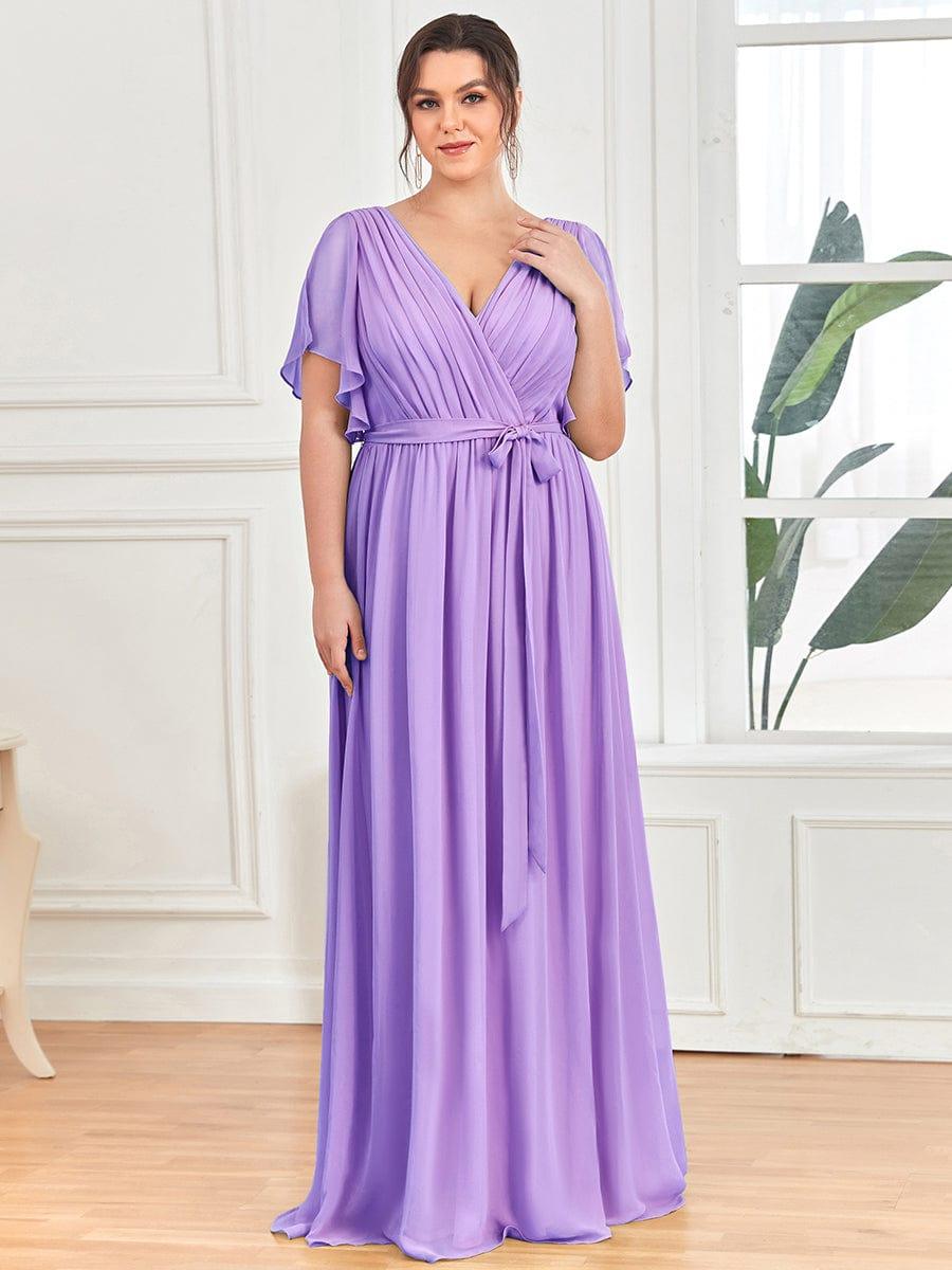 ever LEORA|V-Neck Flutter Sleeve Floor-Length A-Line Chiffon Bridesmaid Dress
