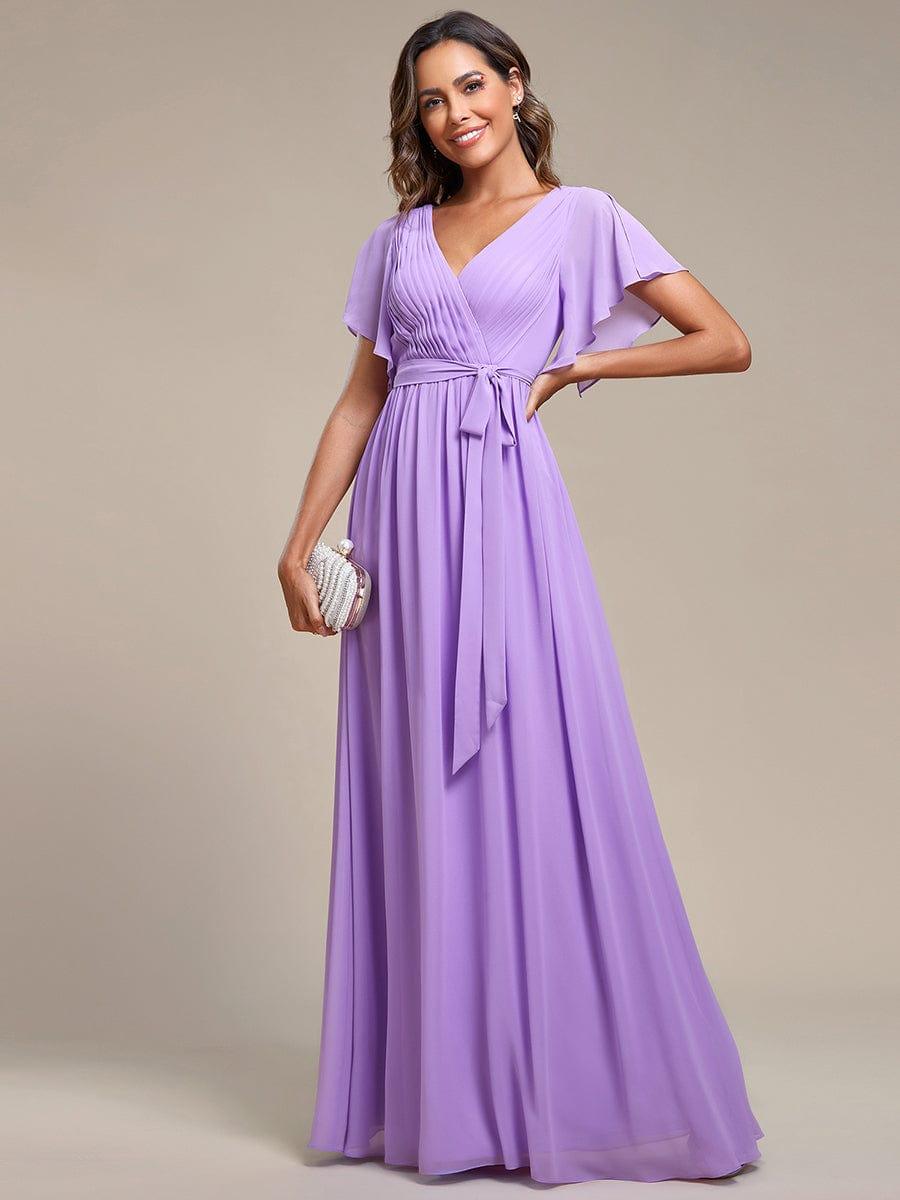 ever LEORA|V-Neck Flutter Sleeve Floor-Length A-Line Chiffon Bridesmaid Dress